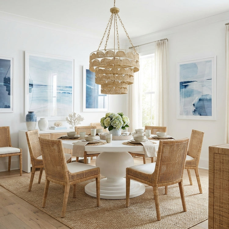 Auris 7-Light Rattan Tiered Chandelier, Coastal Boho Handwoven Statement Lighting