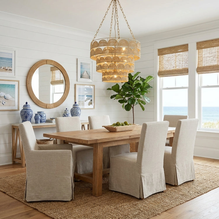 Auris 7-Light Rattan Tiered Chandelier, Coastal Boho Handwoven Statement Lighting