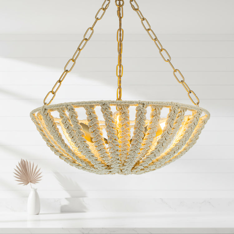 Sable 3-Light Rattan Chandelier, Coastal Boho - Handwoven
