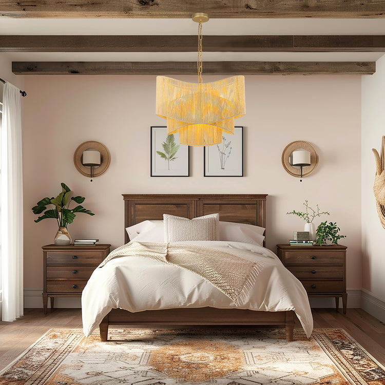 Sienna 3-Light Rattan Tiered Chandelier, Coastal Boho - Handwoven