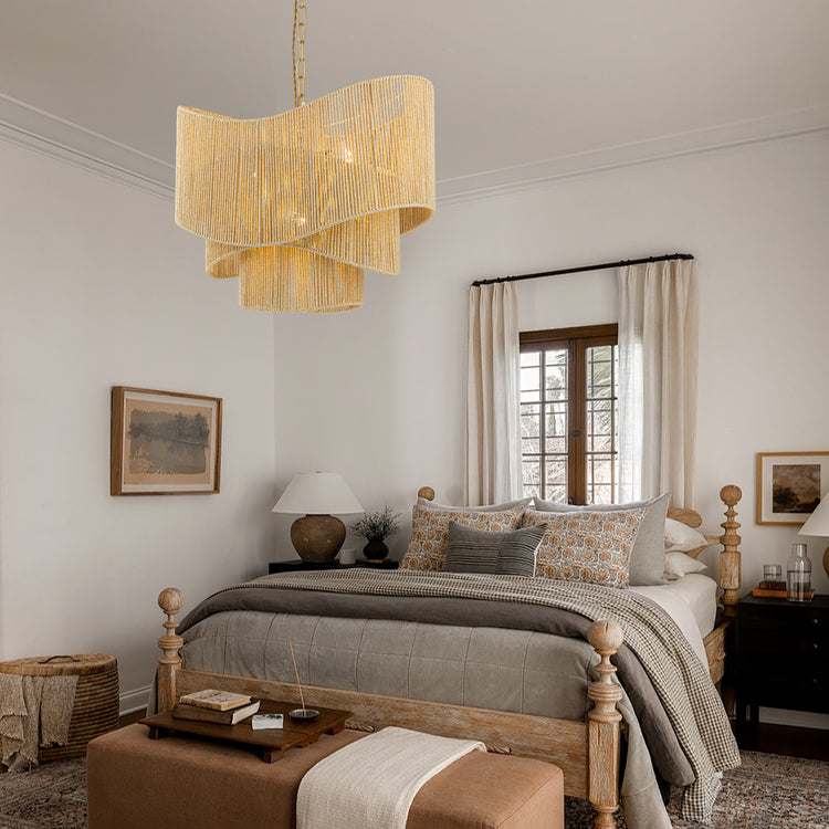 Sienna 3-Light Rattan Tiered Chandelier, Coastal Boho - Handwoven