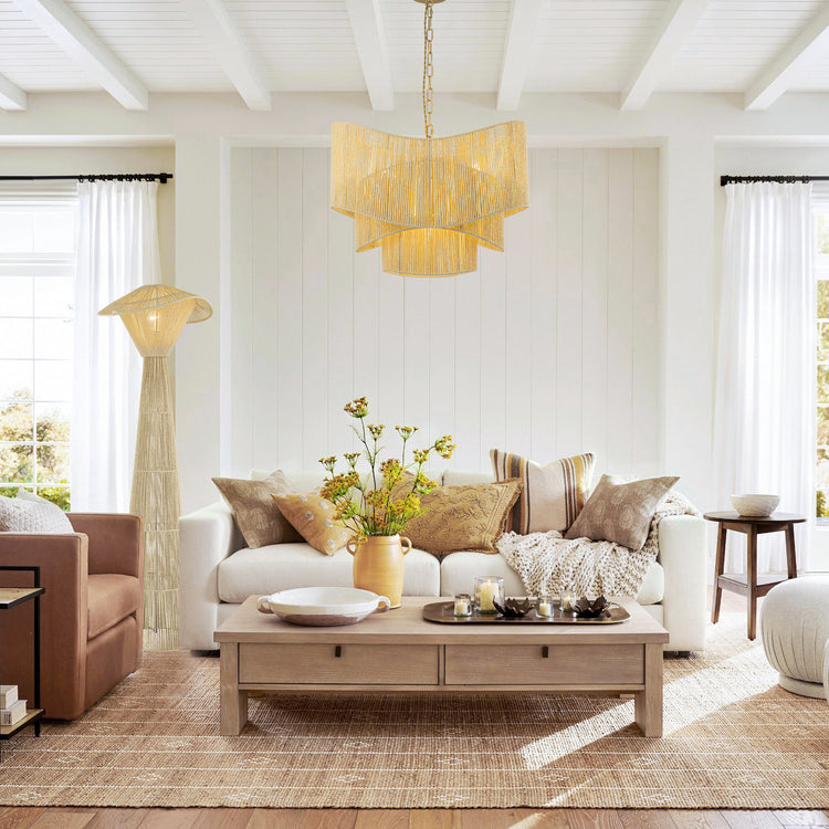 Sienna 3-Light Rattan Tiered Chandelier, Coastal Boho - Handwoven