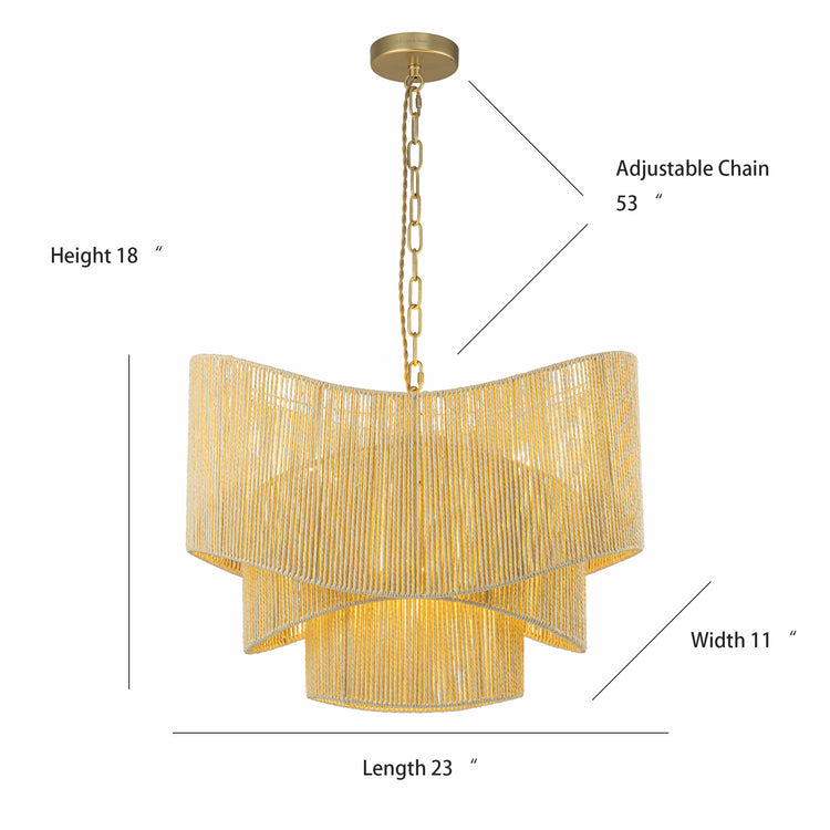 Sienna 3-Light Rattan Tiered Chandelier, Coastal Boho - Handwoven