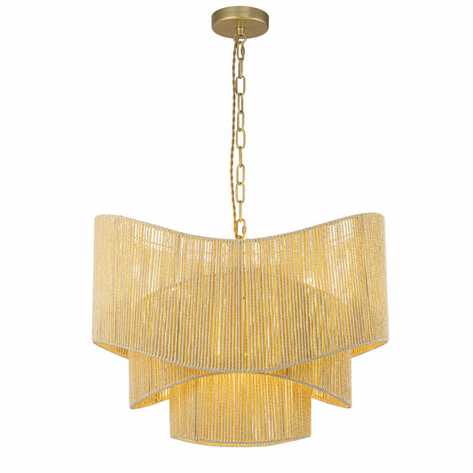 Sienna 3-Light Rattan Tiered Chandelier, Coastal Boho - Handwoven