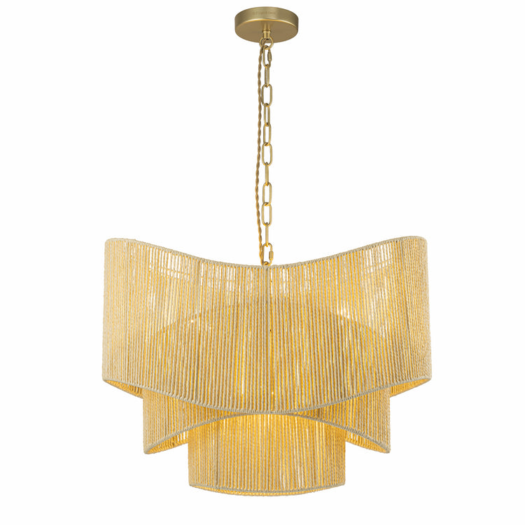 Sienna 3-Light Rattan Tiered Chandelier, Coastal Boho - Handwoven