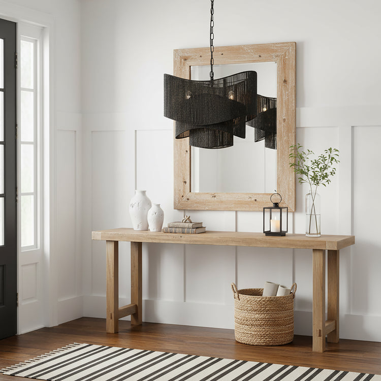 Sienna 3-Light Rattan Tiered Chandelier, Coastal Boho Handwoven Matte Black