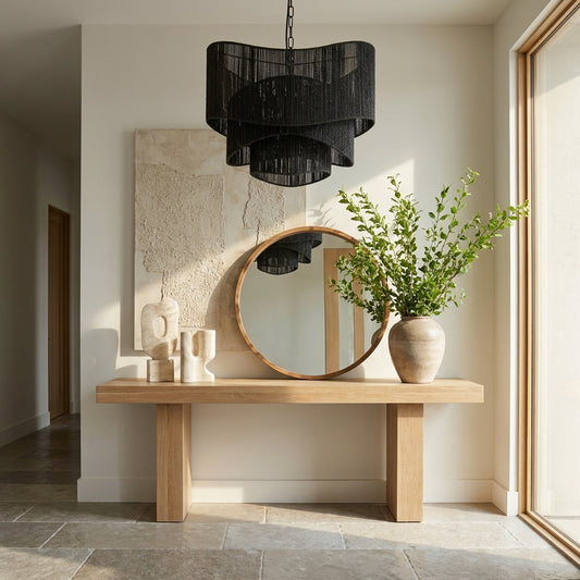 Sienna 3-Light Rattan Tiered Chandelier, Coastal Boho Handwoven Matte Black