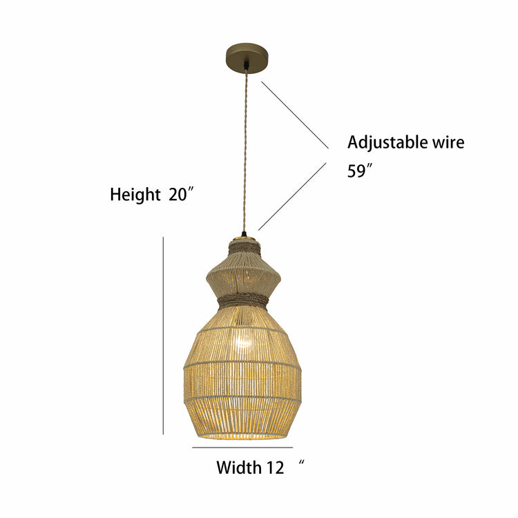 Opaline 1-Light Rattan Stacked Geometric Pendant, Coastal Boho - Handwoven