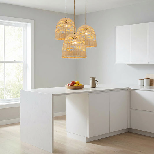 Nala 1-Light Rattan Bell Pendant, Coastal Boho - Handwoven