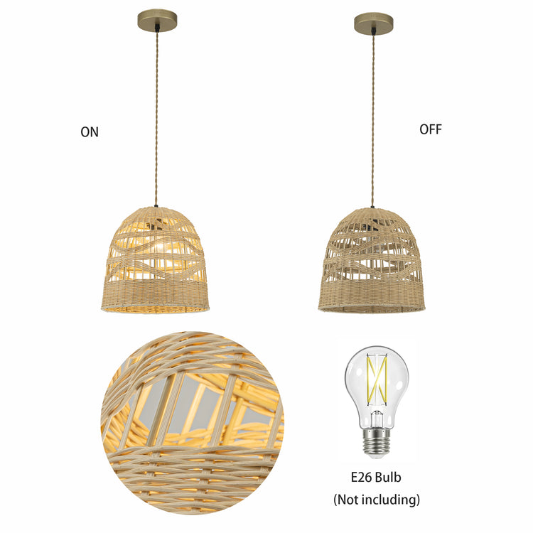 Nala 1-Light Rattan Bell Pendant, Coastal Boho - Handwoven