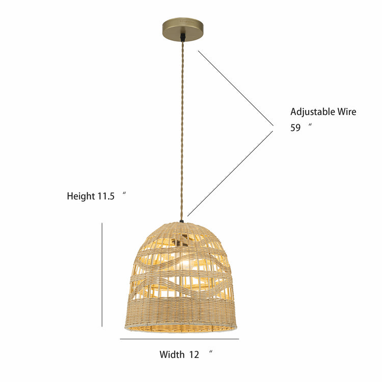 Nala 1-Light Rattan Bell Pendant, Coastal Boho - Handwoven