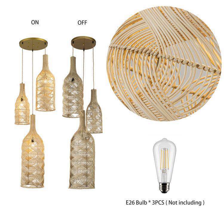 Silvio 3-Light Rattan Cluster Pendant Light, Coastal Boho - Handwoven