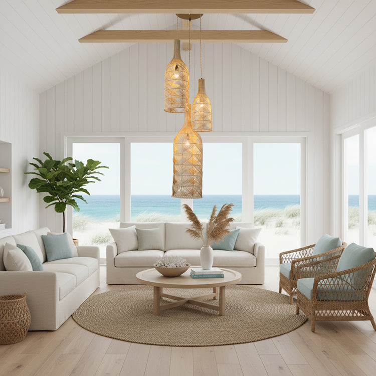Silvio 3-Light Rattan Cluster Pendant Light, Coastal Boho - Handwoven