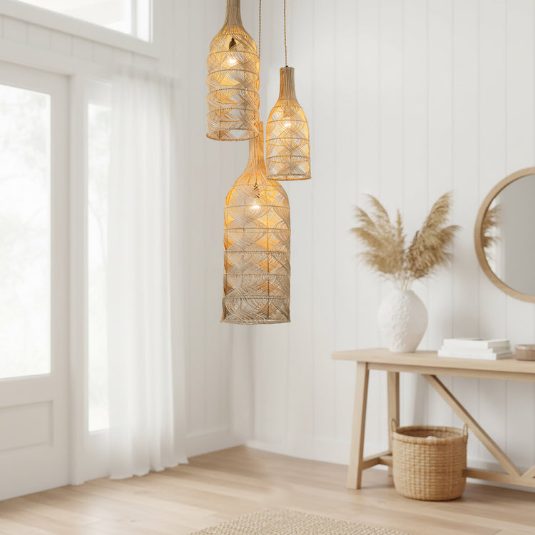 Silvio 3-Light Rattan Cluster Pendant Light, Coastal Boho - Handwoven