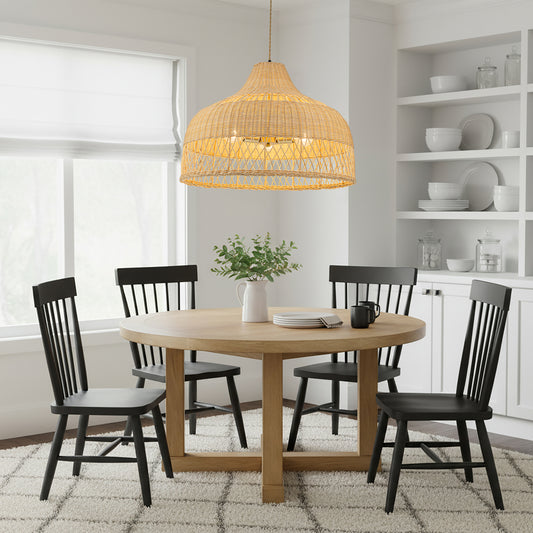 Lumara 3-Light Rattan Large Dome Pendant, Coastal Boho - Handwoven