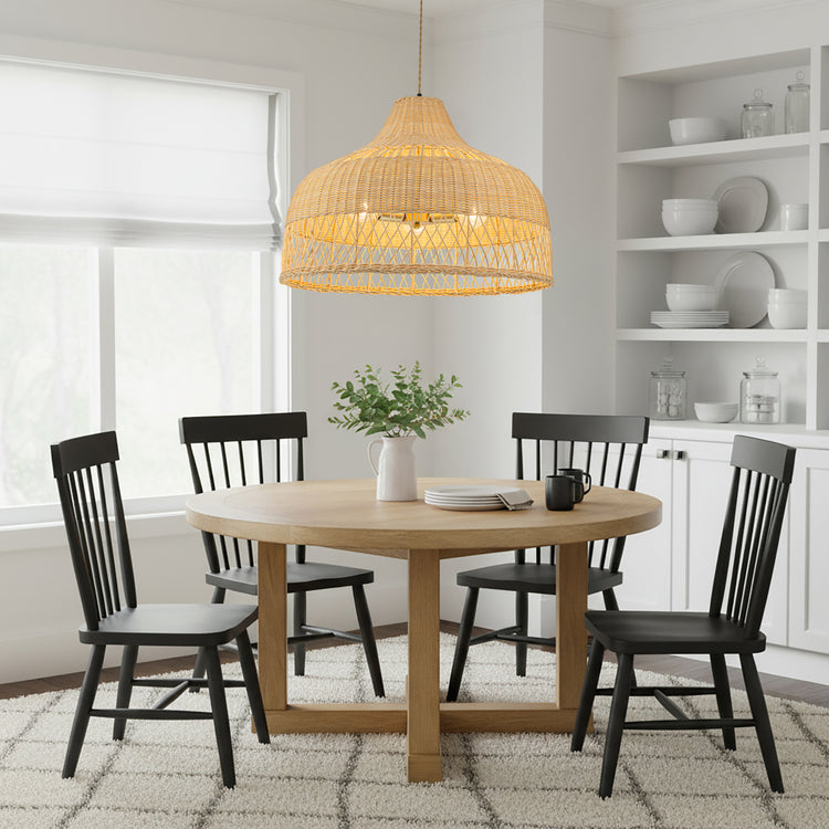 Lumara 3-Light Rattan Large Dome Pendant, Coastal Boho - Handwoven