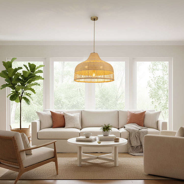 Lumara 3-Light Rattan Large Dome Pendant, Coastal Boho - Handwoven