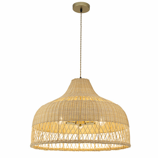 Lumara 3-Light Rattan Large Dome Pendant, Coastal Boho - Handwoven