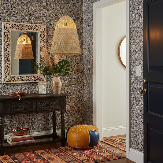 Willa 1-Light Rattan Bell Pendant, Coastal Boho - Handwoven