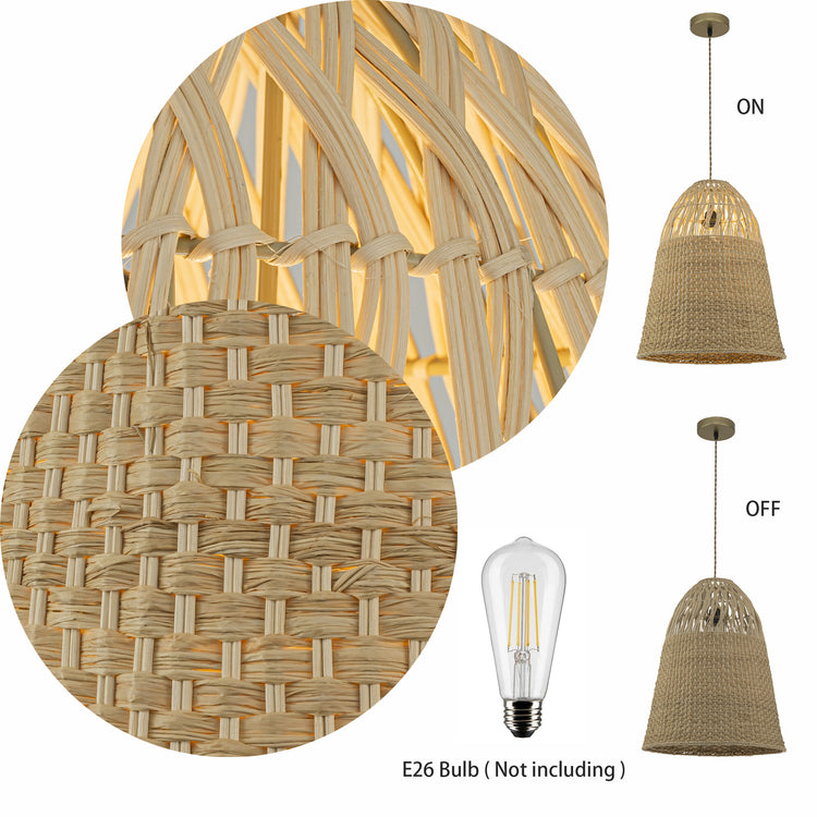 Willa Rattan Bell Pendant Light, Coastal Boho Handwoven Natural Shade