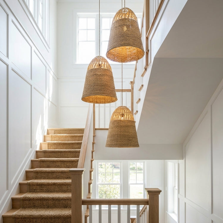 Willa Rattan Bell Pendant Light, Coastal Boho Handwoven Natural Shade