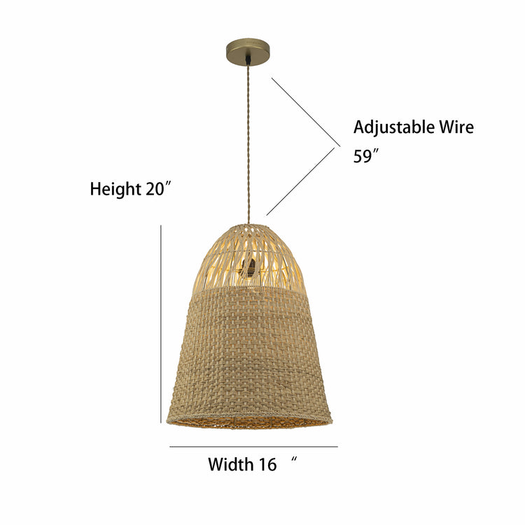 Willa 1-Light Rattan Bell Pendant, Coastal Boho - Handwoven