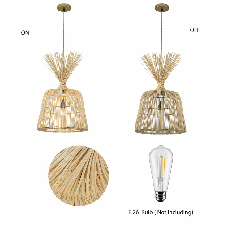Fauna Large 28 in. Handwoven Rattan Pendant Light, Coastal Boho Statement Lighting