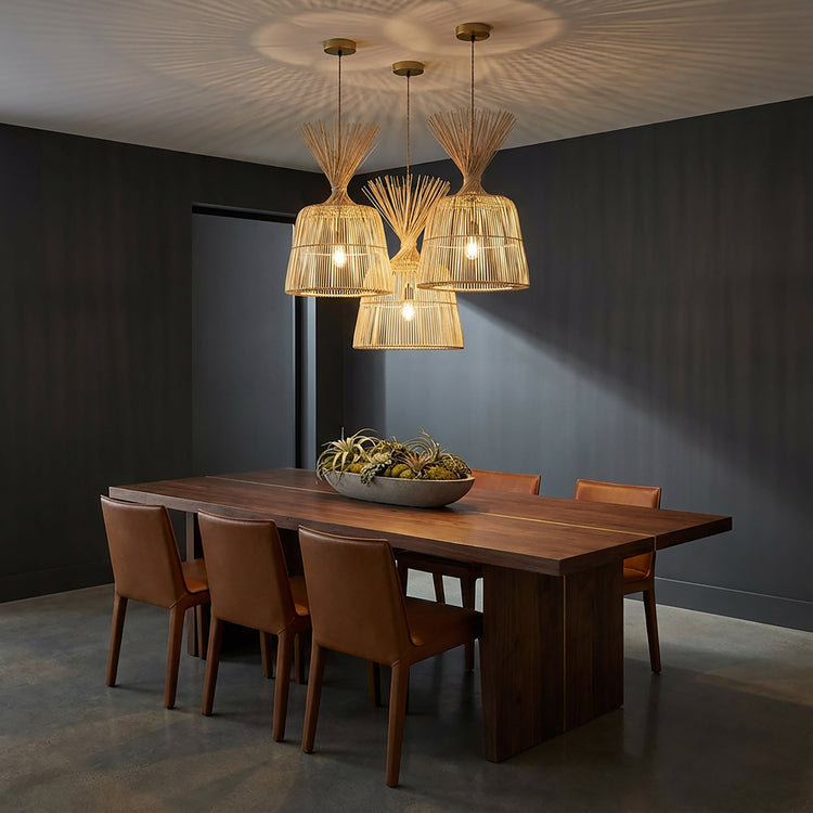 Fauna Large 28 in. Handwoven Rattan Pendant Light, Coastal Boho Statement Lighting