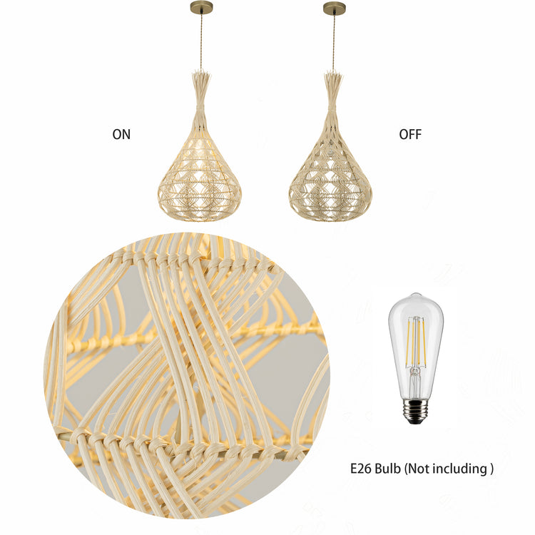 Silvio Large Rattan Teardrop Pendant Light, Coastal Boho Handwoven Statement Fixture