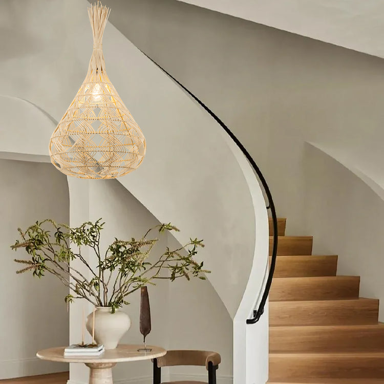 Silvio Large Rattan Teardrop Pendant Light, Coastal Boho Handwoven Statement Fixture