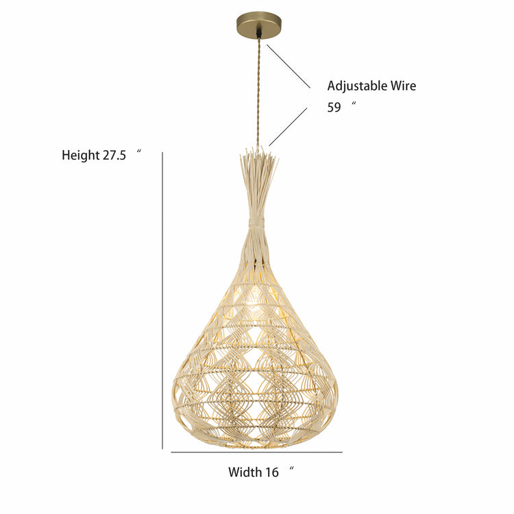Silvio Large Rattan Teardrop Pendant Light, Coastal Boho Handwoven Statement Fixture