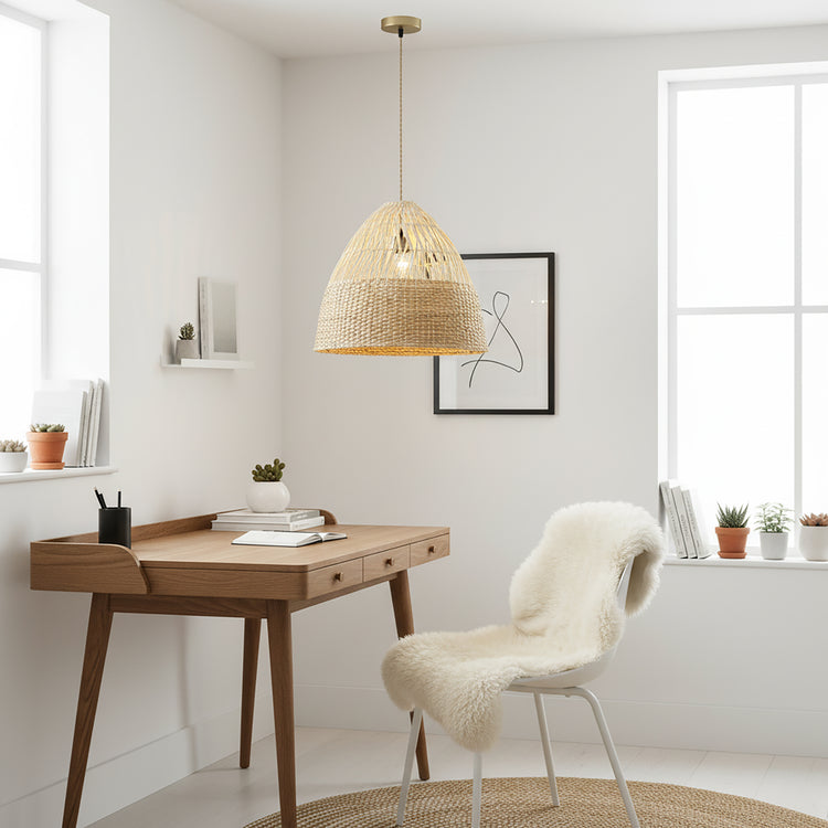 Willa Dome Rattan Pendant Light, Coastal Boho Handwoven Natural Shade