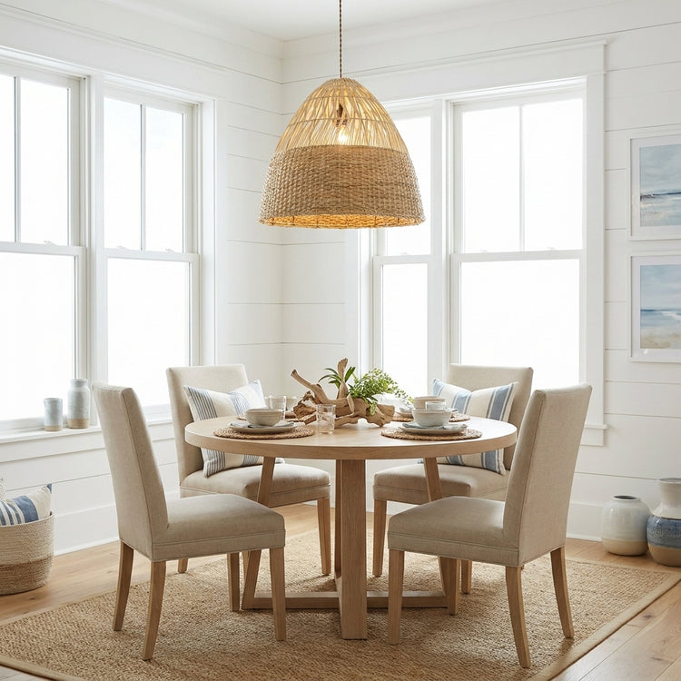 Willa Dome Rattan Pendant Light, Coastal Boho Handwoven Natural Shade