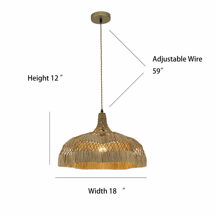 Aurelia 1-Light Raffian Dome Pendant, Coastal Boho - Handwoven