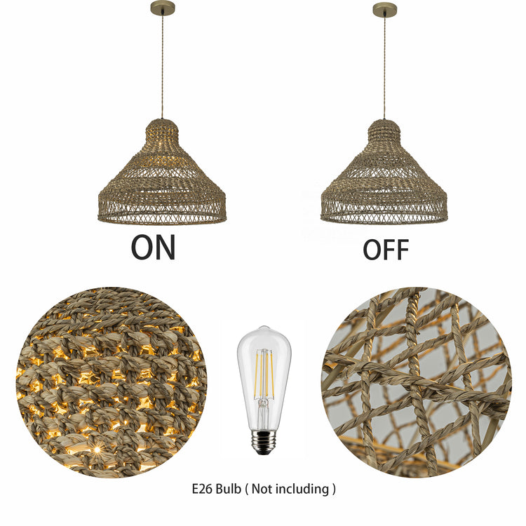 Homa Rattan Dome Pendant Light, Coastal Rustic Handwoven Natural Lighting