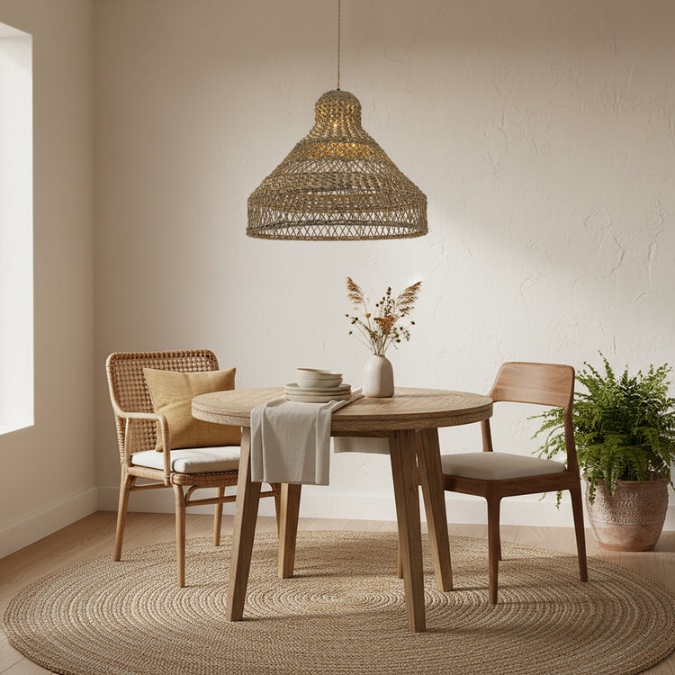 Homa Rattan Dome Pendant Light, Coastal Rustic Handwoven Natural Lighting
