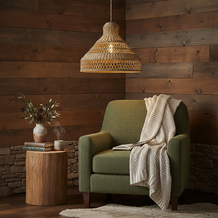 Homa Rattan Dome Pendant Light, Coastal Rustic Handwoven Natural Lighting