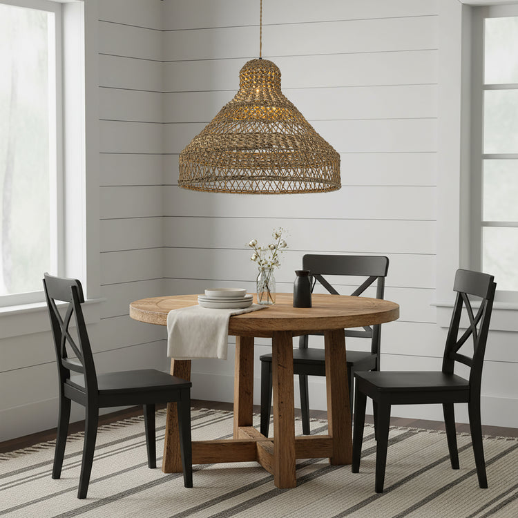 Homa Rattan Dome Pendant Light, Coastal Rustic Handwoven Natural Lighting
