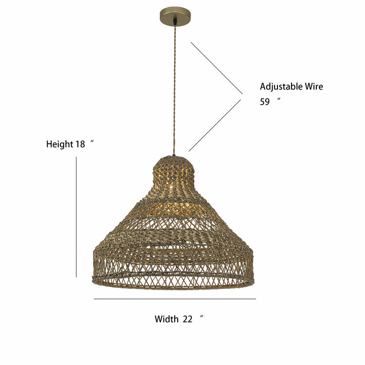 Homa Rattan Dome Pendant Light, Coastal Rustic Handwoven Natural Lighting