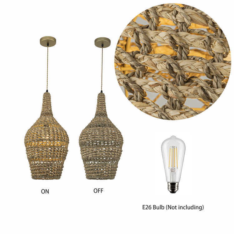 Homa Large Rattan Pendant Light, Coastal Boho Handwoven Statement Lighting