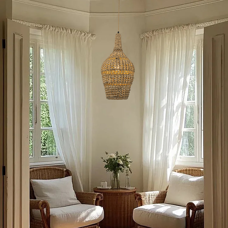 Homa Large Rattan Pendant Light, Coastal Boho Handwoven Statement Lighting