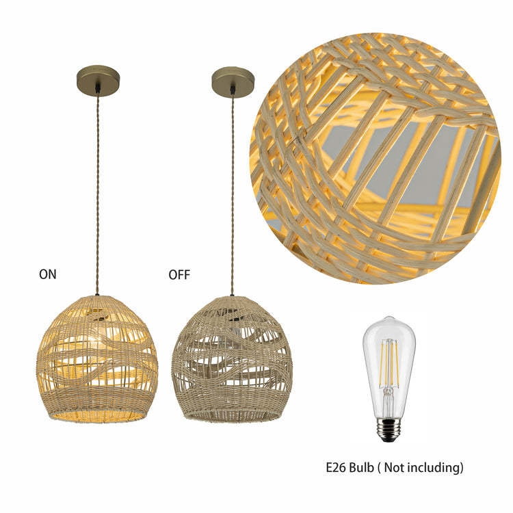 Nala1-Light Rattan Dome Pendant, Coastal Boho - Handwoven
