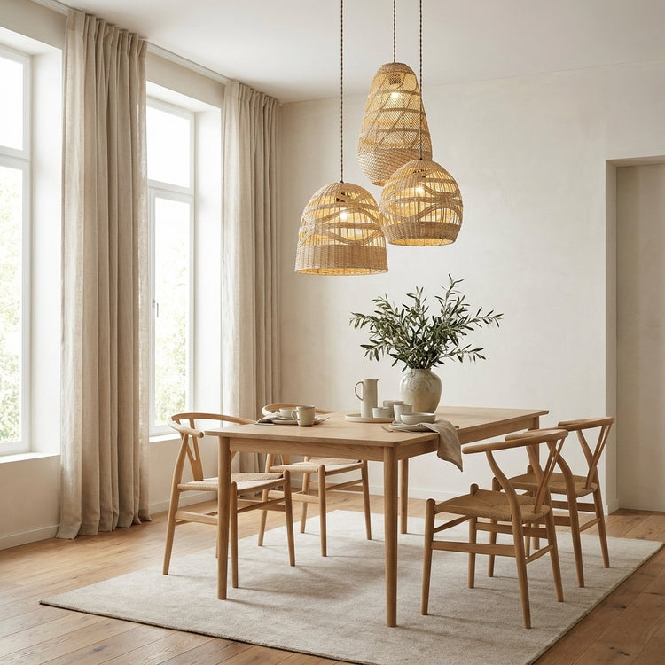 Nala1-Light Rattan Dome Pendant, Coastal Boho - Handwoven