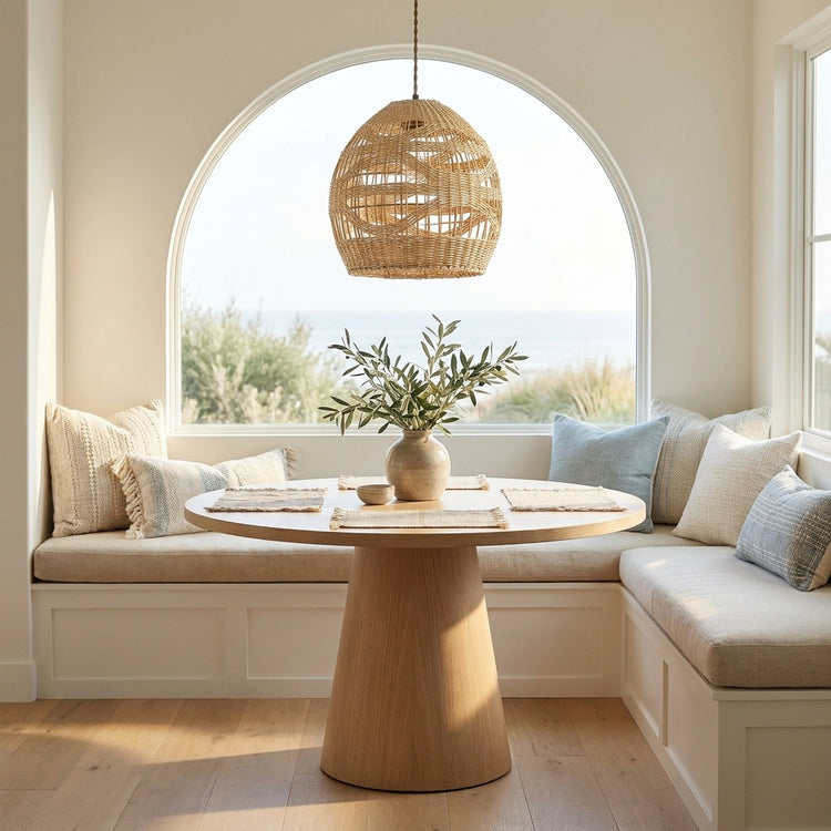 Nala1-Light Rattan Dome Pendant, Coastal Boho - Handwoven