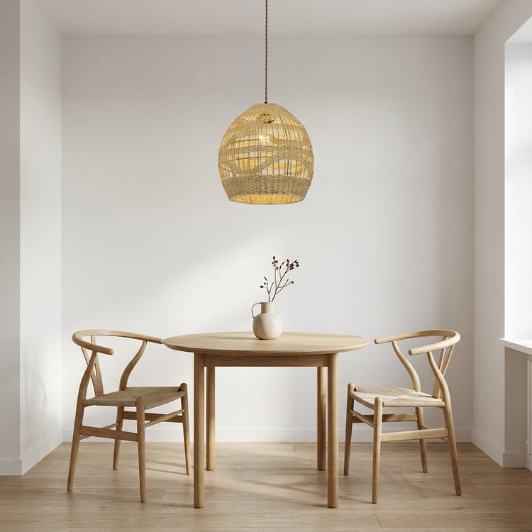 Nala1-Light Rattan Dome Pendant, Coastal Boho - Handwoven