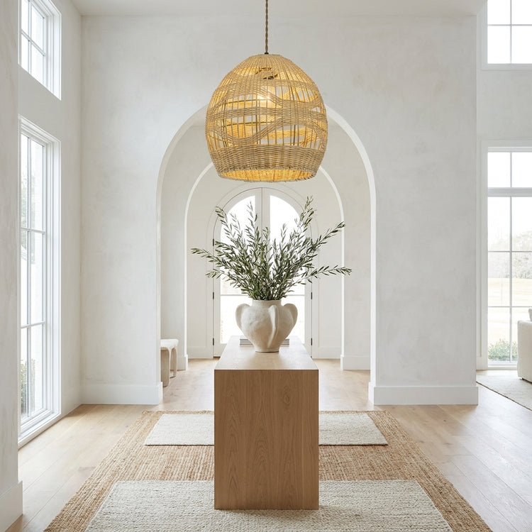 Nala1-Light Rattan Dome Pendant, Coastal Boho - Handwoven
