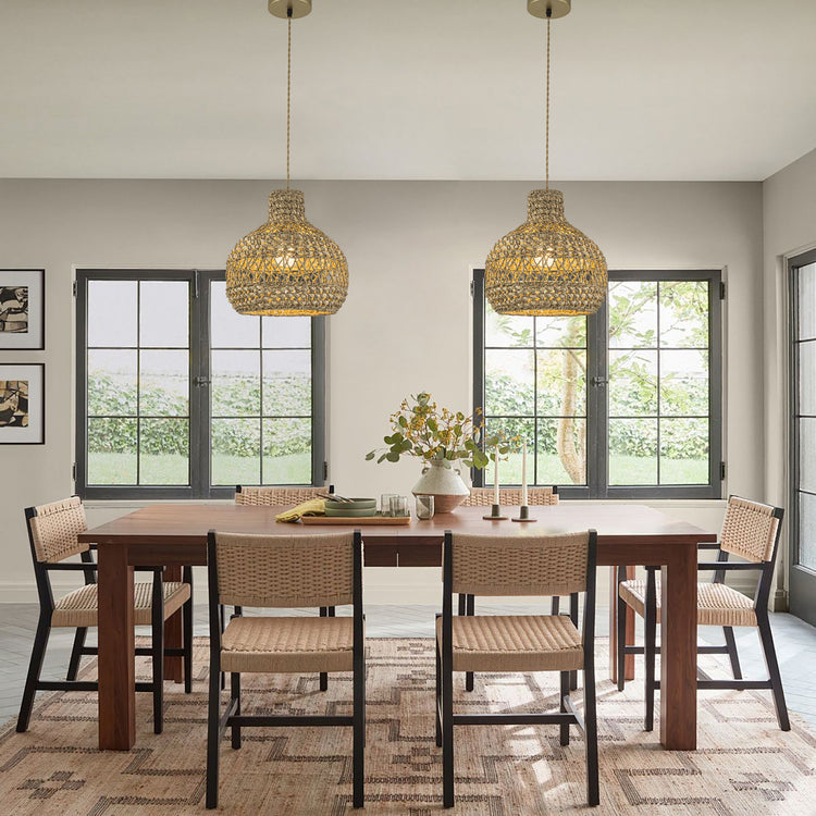 Homa Rattan Dome Pendant Light, Coastal Boho Handwoven Natural Shade