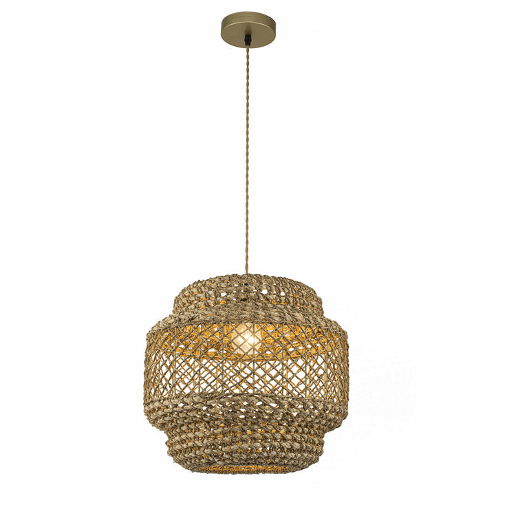 Homa Rattan Drum Pendant Light, Coastal Boho Handwoven Natural Shade