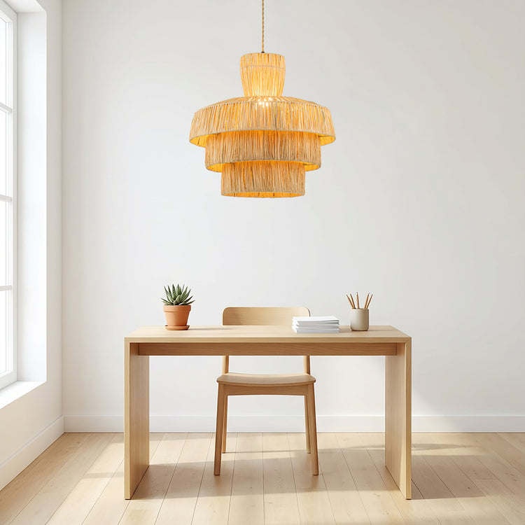 Marta 3-Tier Rattan Pendant Chandelier, Coastal Boho Handwoven Lighting