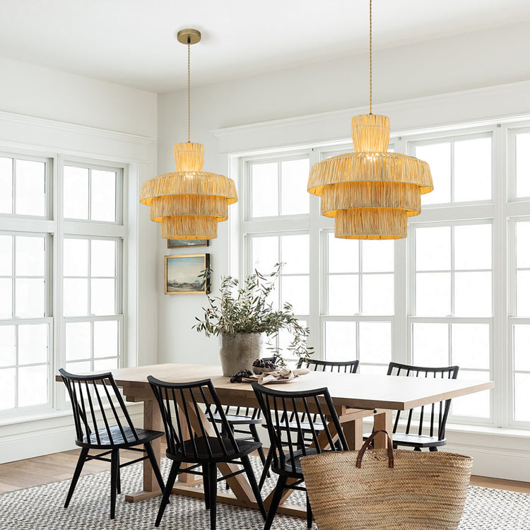 Marta 3-Tier Rattan Pendant Chandelier, Coastal Boho Handwoven Lighting